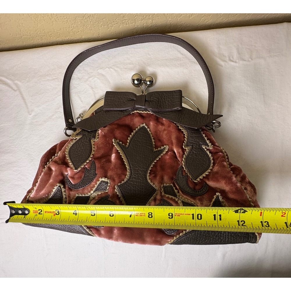 DKNY Velvet Kisslock Shoulder Bag Pink Brown Bow Y2K Coquette Purse - Picture 16 of 16
